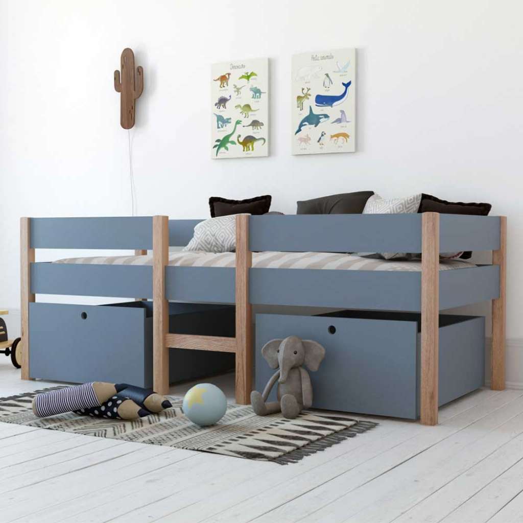 Kojenbett Blau aus Pinie Massivholz und MDF Bettkasten