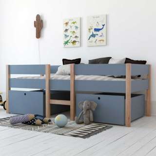 Kojenbett Blau aus Pinie Massivholz und MDF Bettkasten