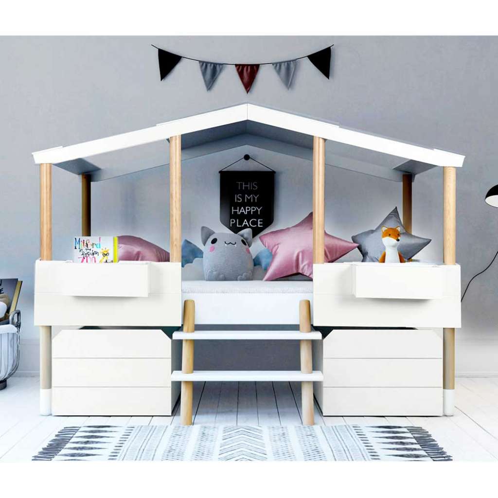 Haus Kinderzimmerbett in Weiß Piniefarben