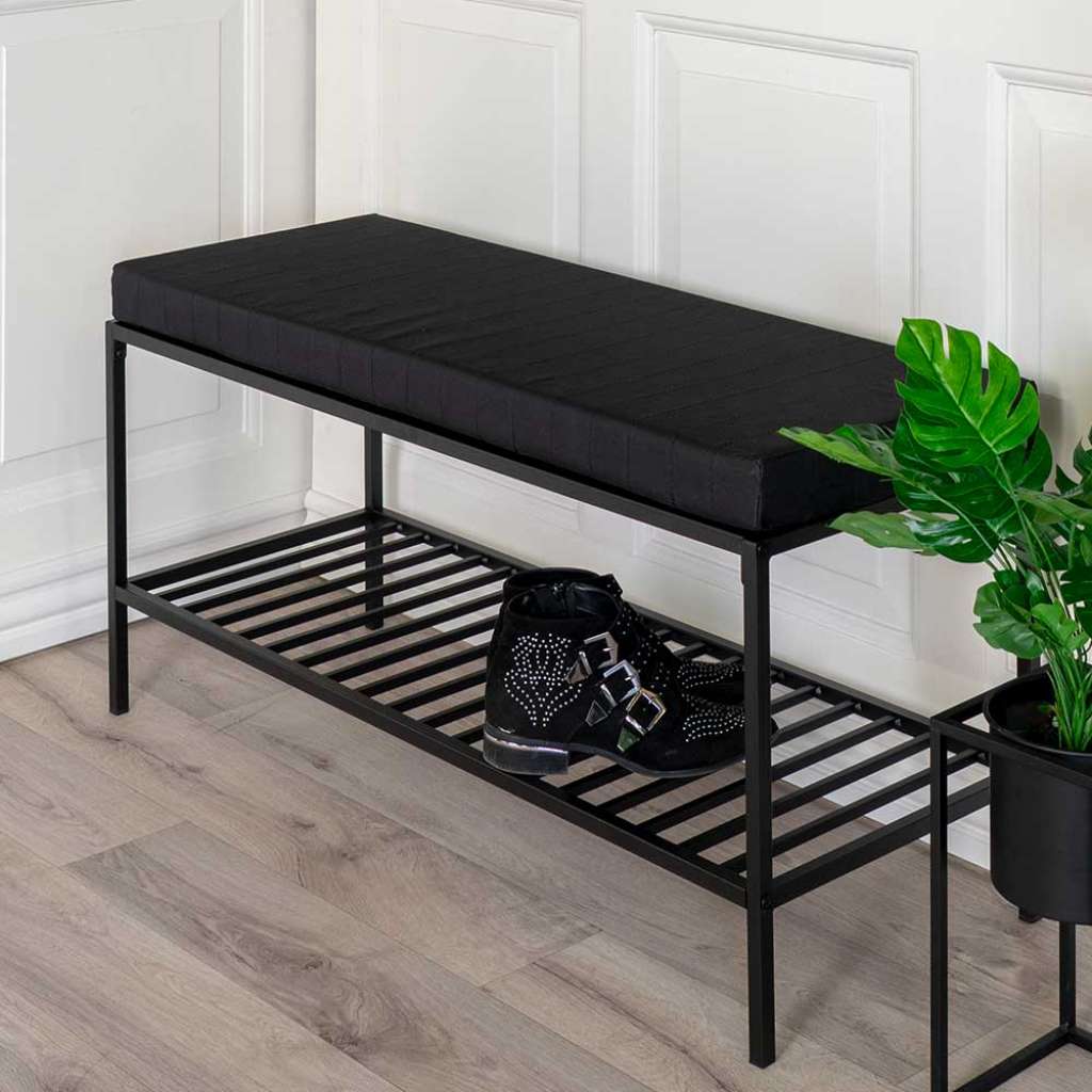 Moderne Garderobenbank in Schwarz Stahl 100 cm breit