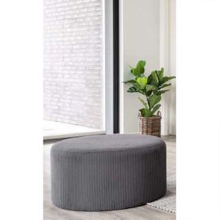 Dunkelgrauer Pouf aus Cord 40 cm hoch rund