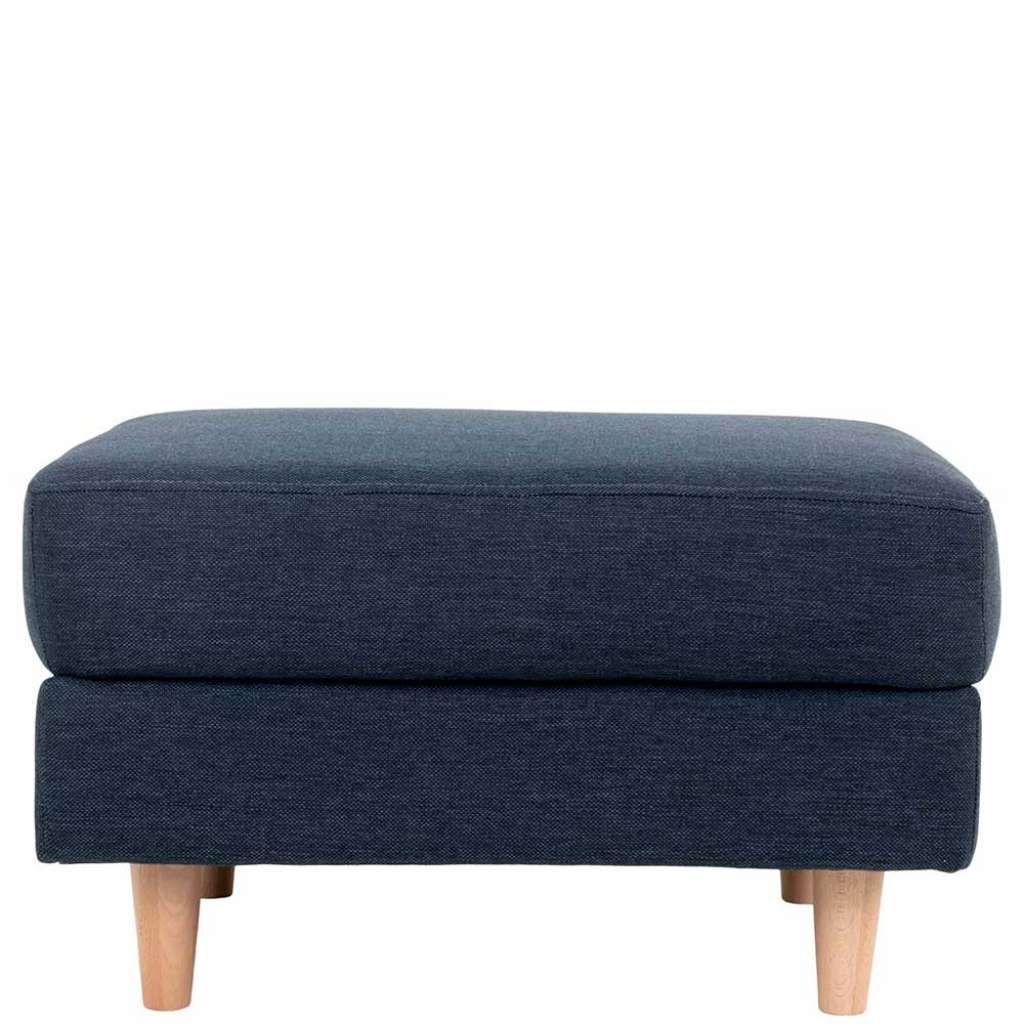 Dunkelblauer Fußhocker aus Webstoff und Buche Massivholz Skandi Design