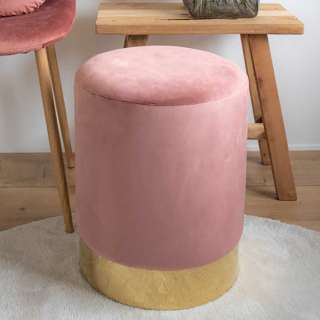 Runder Polsterhocker in Rosa und Messingfarben 43 cm hoch