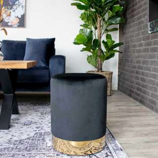 Samt Beistellhocker in Schwarz und Messingfarben Retrostil