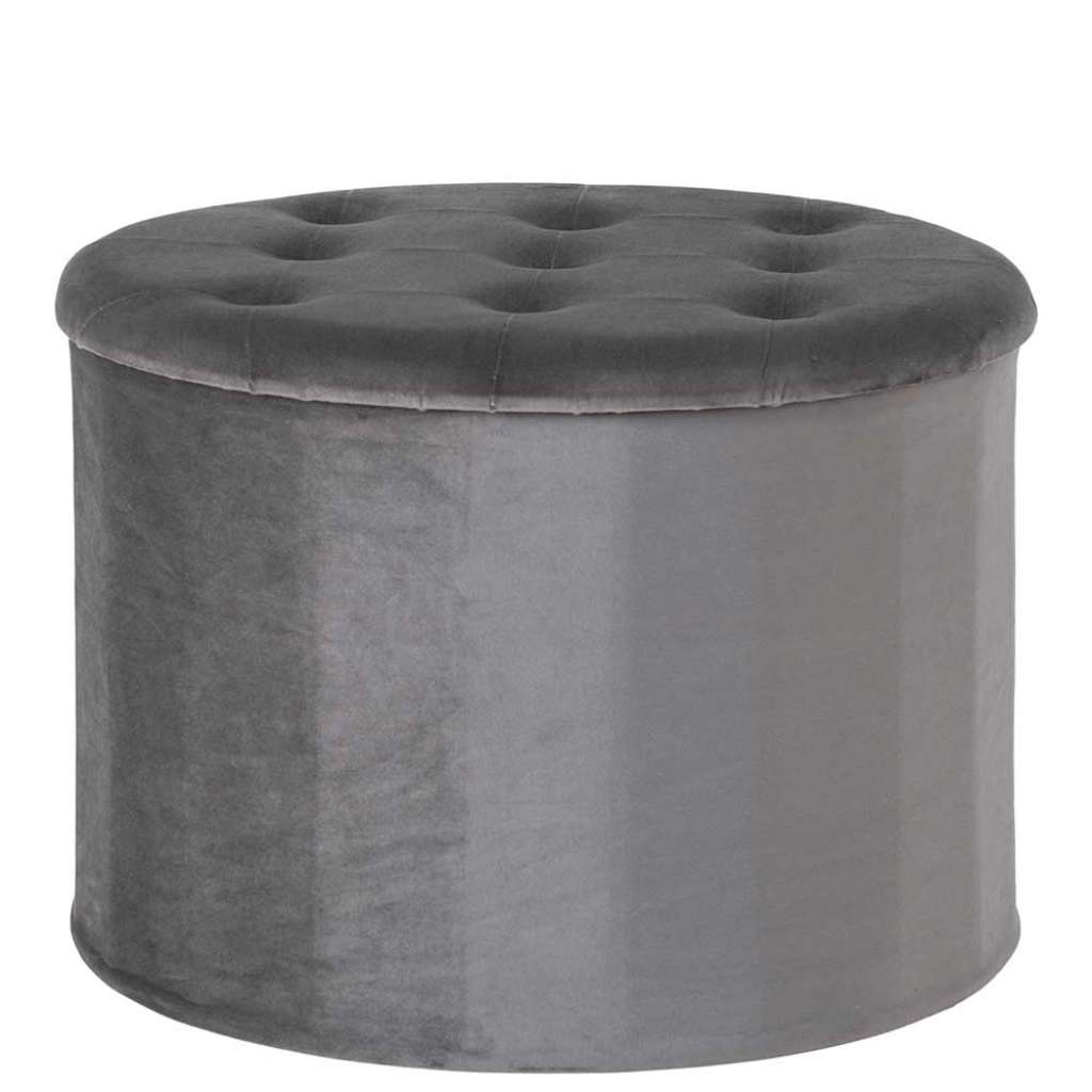 Runder Polsterhocker in Dunkelgrau Staufach