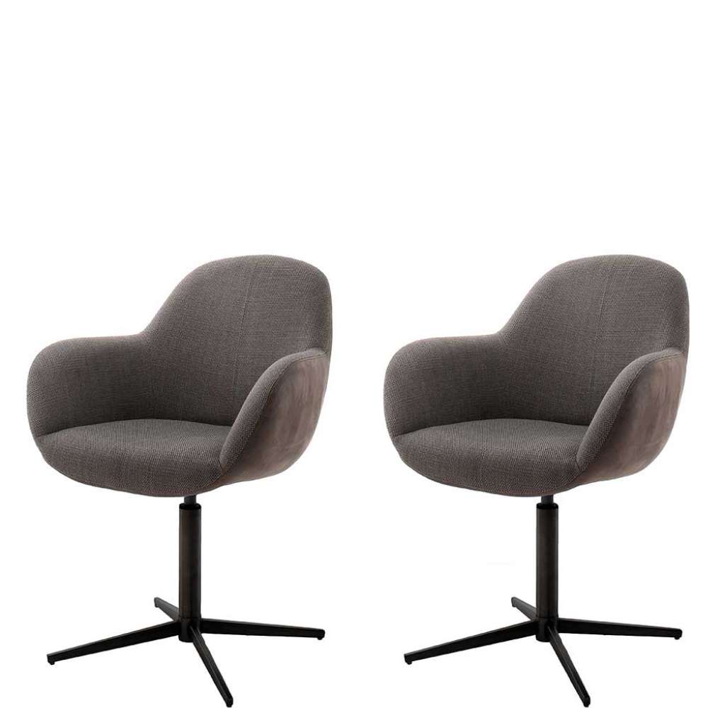 Polster Drehstühle in Hellbraun und Schwarz Gestell aus Metall (2er Set)