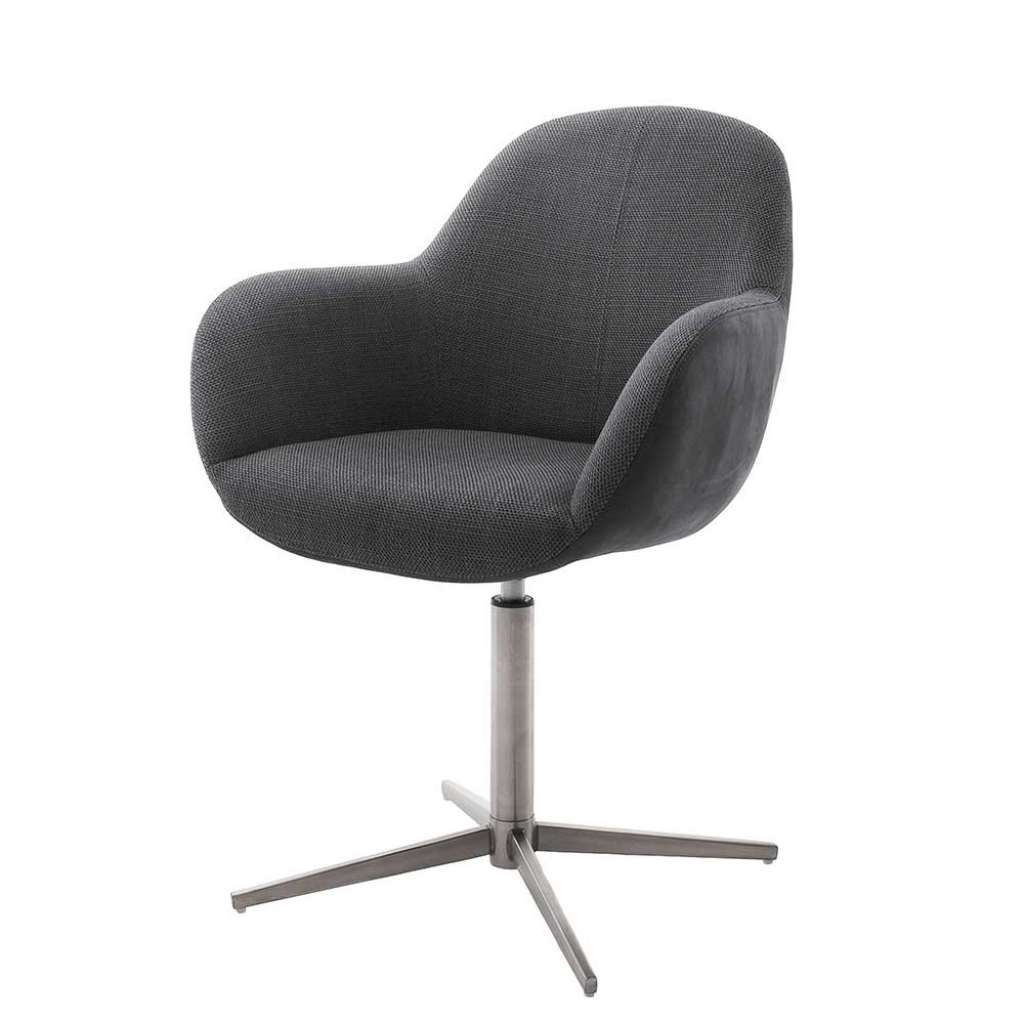 Retro Drehstühle in Anthrazit und Silberfarben Gestell aus Edelstahl (2er Set)
