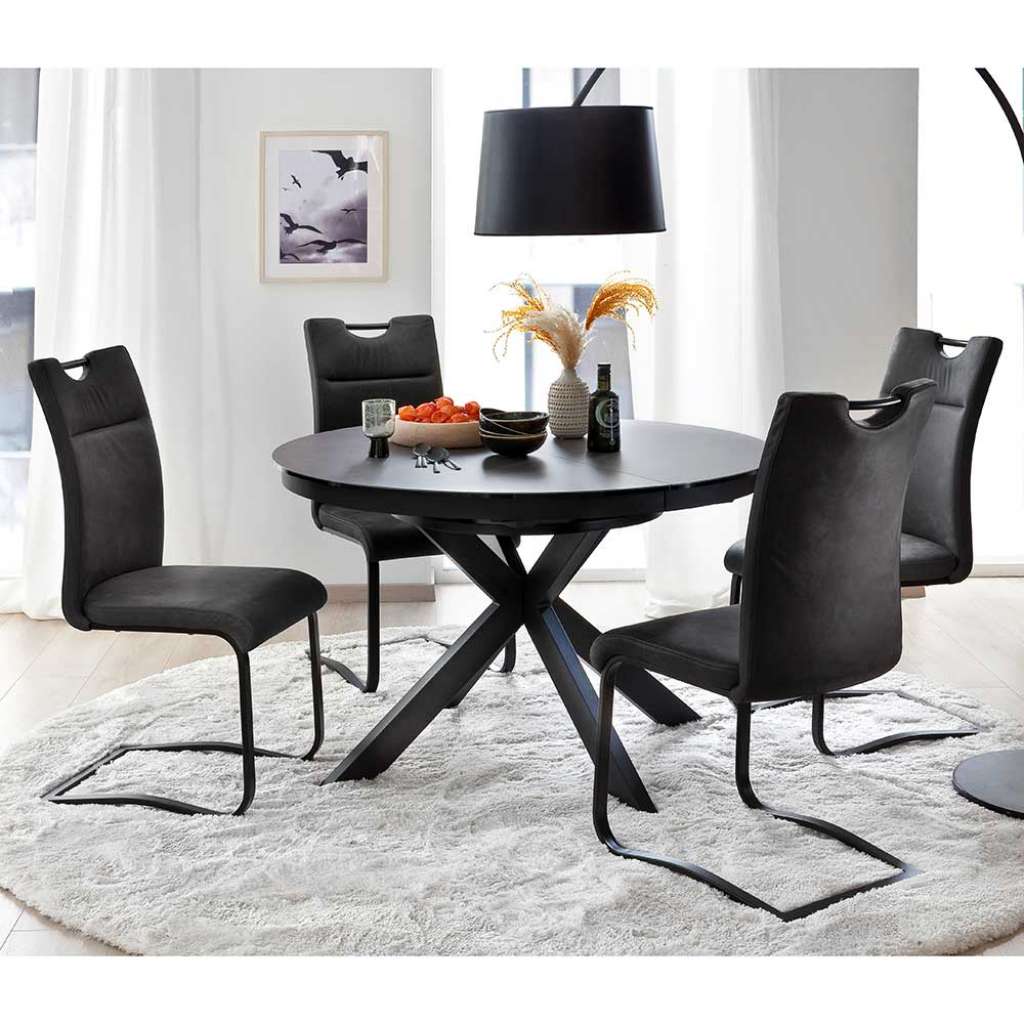 Luxus Essplatzgruppe in Schwarz Anthrazit (fünfteilig)