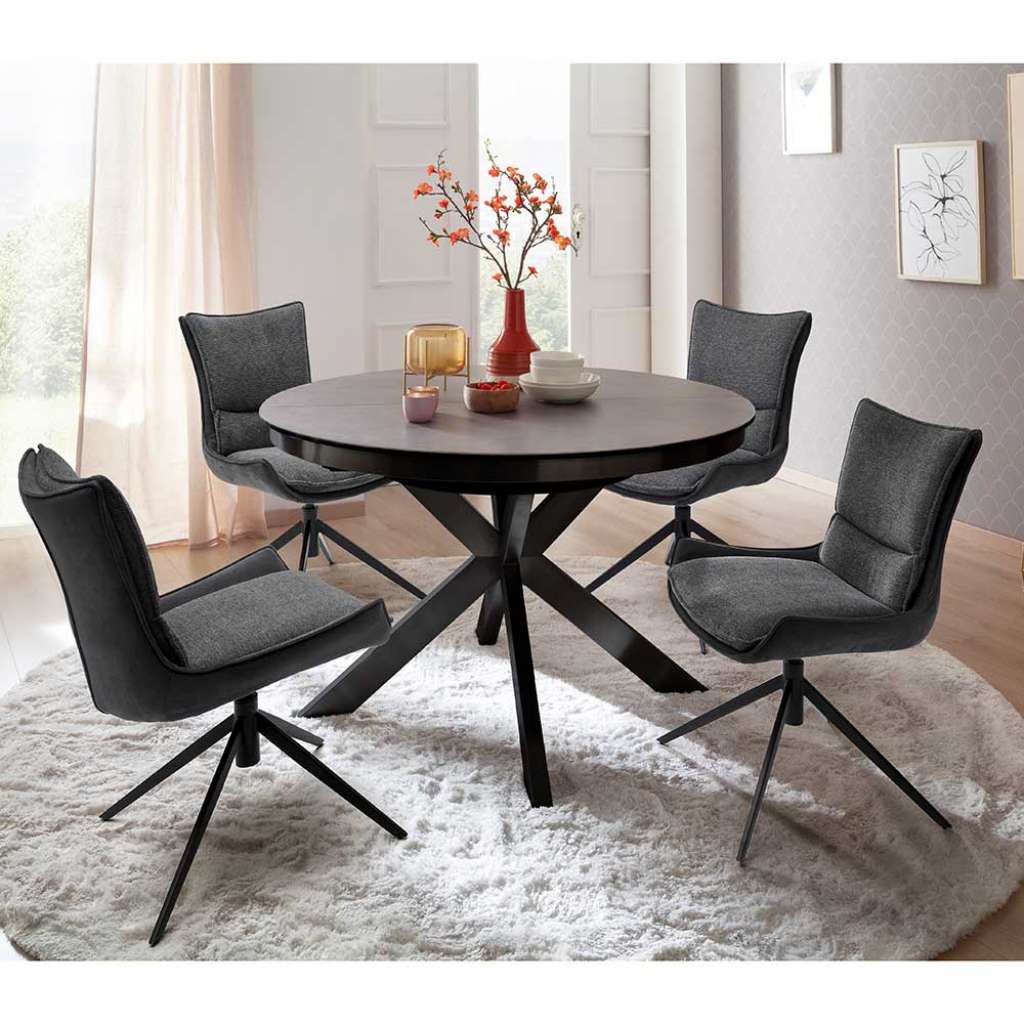 Esszimmer Sitzgruppe mit vier Sitzplätzen Schwarz Anthrazit (fünfteilig)