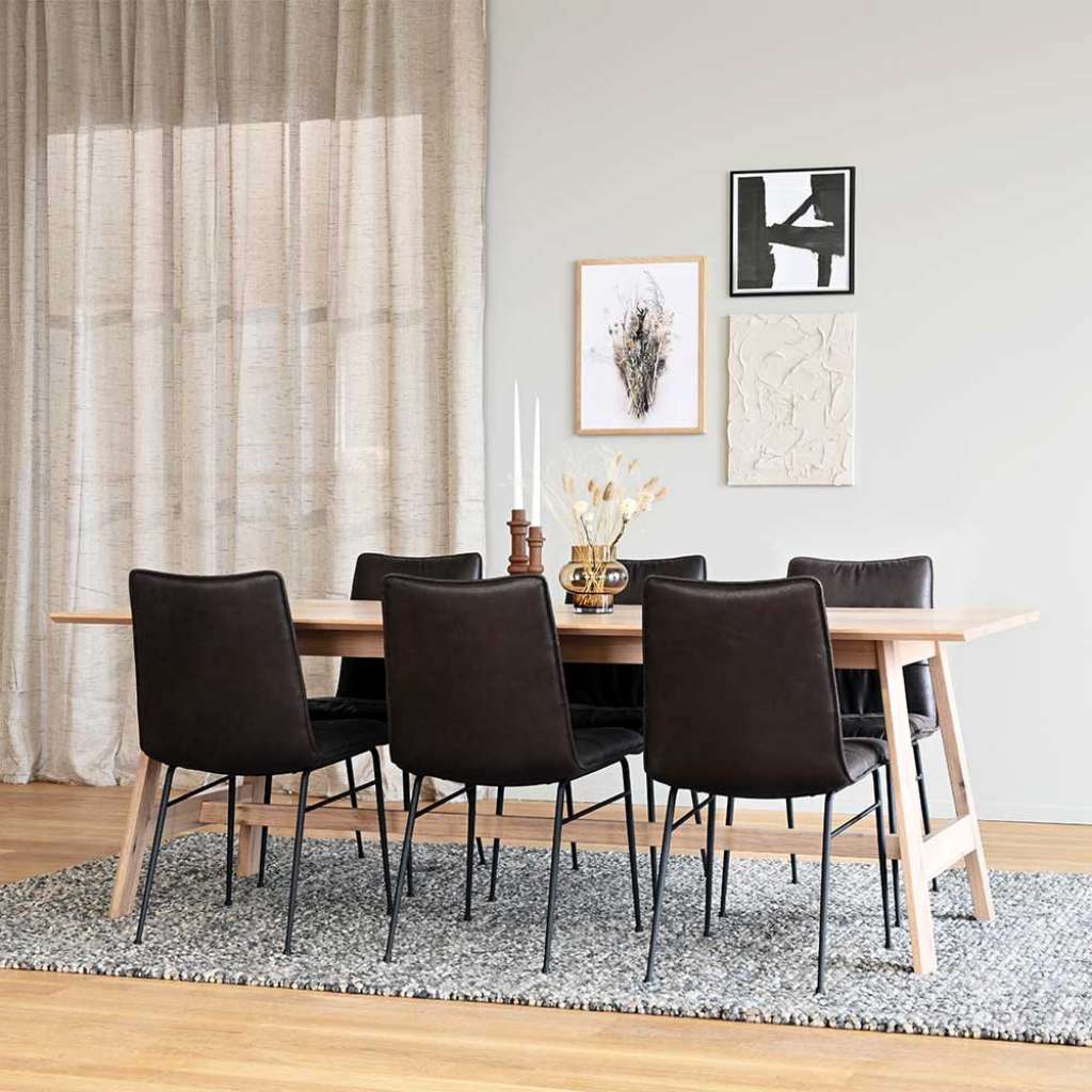 Sitzgruppe aus Eiche massiv White Wash Dunkelbraun Microfaser (siebenteilig)
