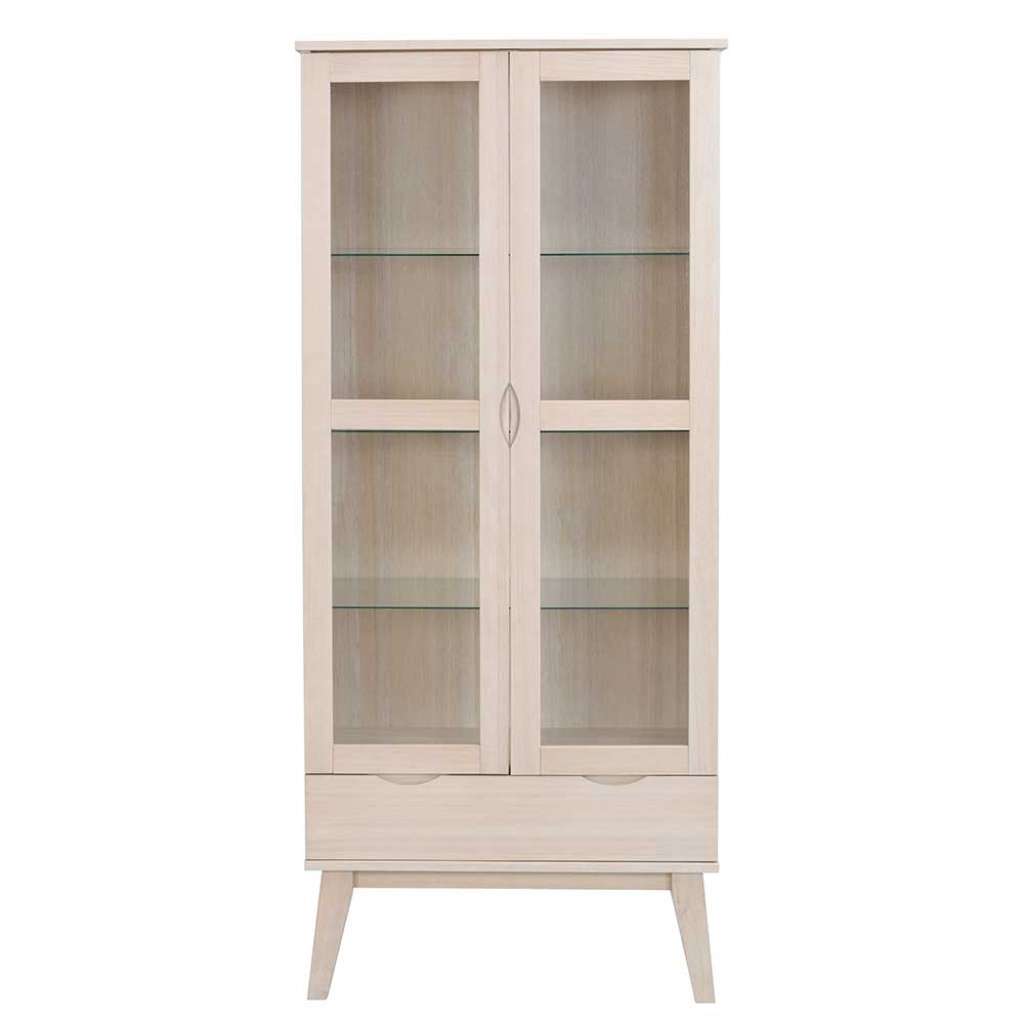 Vitrine in Eiche White Wash teilmassiv 185 cm