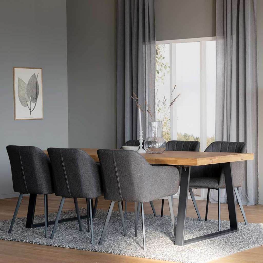 Esszimmermöbelset in Schwarz Grau Eichefarben Industry und Loft Stil (siebenteilig)