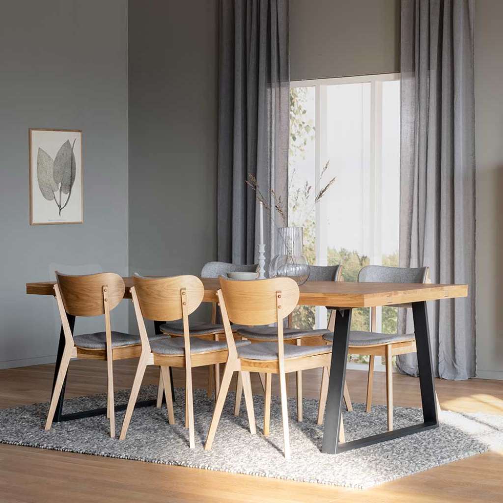 Esszimmer Sitzgruppe in modernem Design Eichefarben Grau Schwarz (siebenteilig)