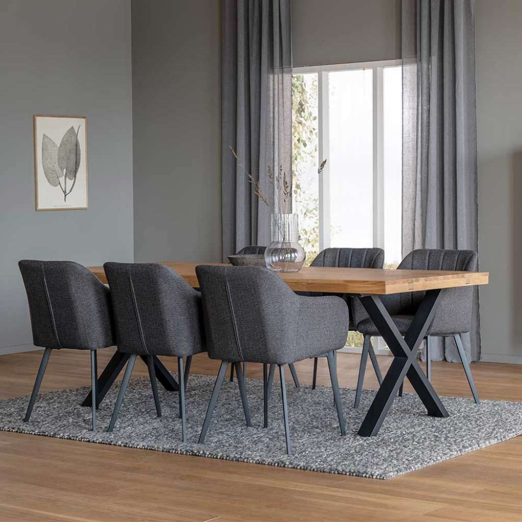 Esszimmer Sitzgruppe in Eichefarben Schwarz Grau sechs Stühle (siebenteilig)