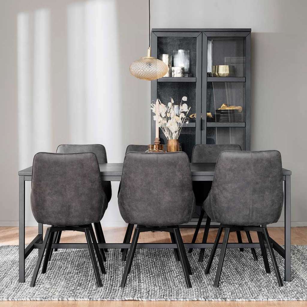Design Esszimmer Sitzgruppe in Schwarz und Grau sechs Stühle (siebenteilig)