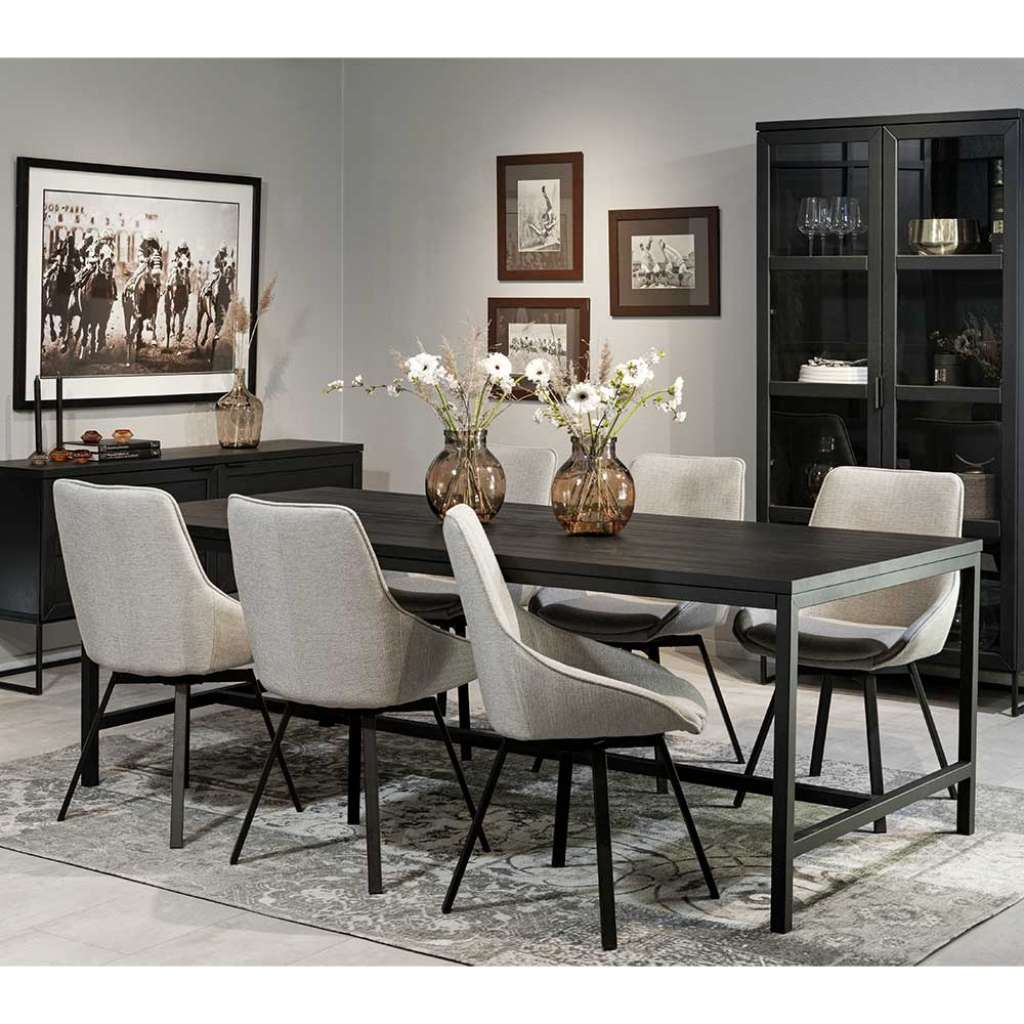 Design Esszimmereinrichtung in Schwarz und Beige sechs Sitzplätzen (siebenteilig)