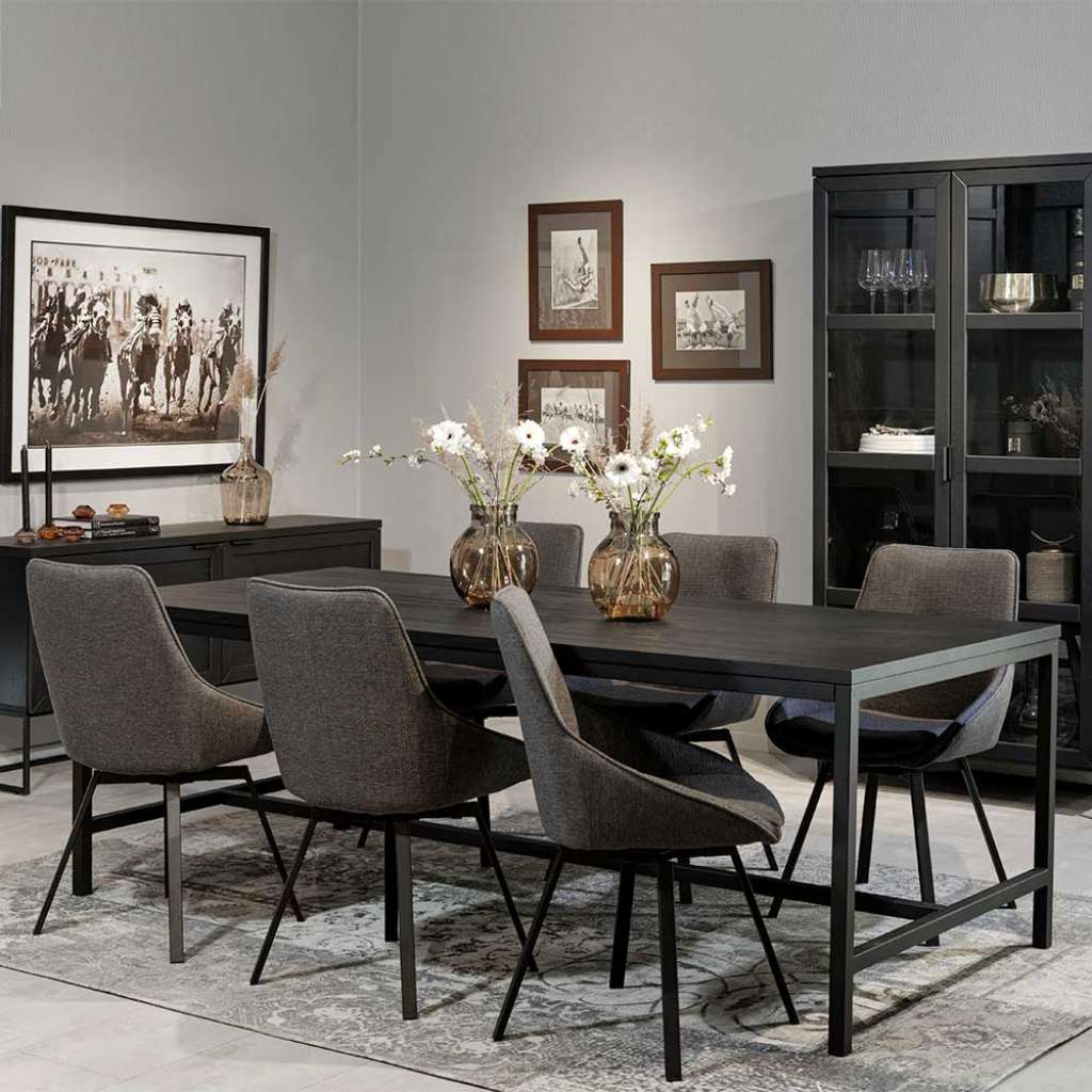 Premium Tischgruppe in Schwarz und Grau Industry und Loft Stil (sechsteilig)