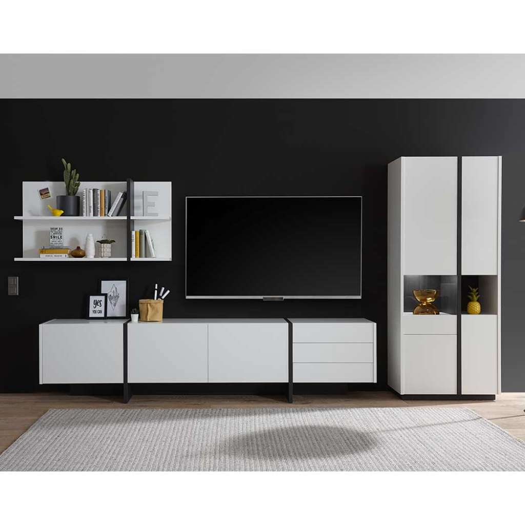 Design Wohnwand in Weiß und Schwarz melaminbeschichtet (dreiteilig)