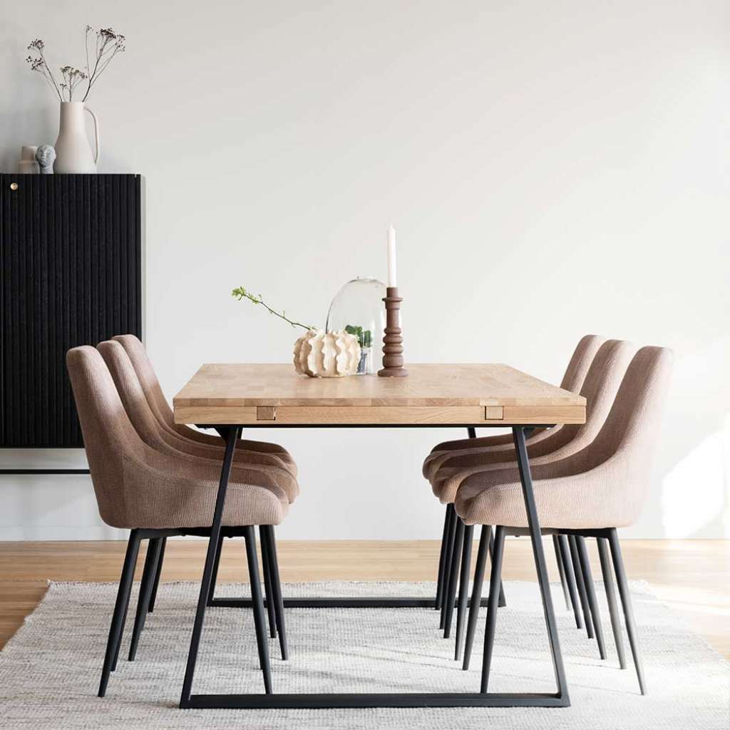 Esszimmereinrichtung mit sechs Sitzplätzen Beige und Schwarz (siebenteilig)