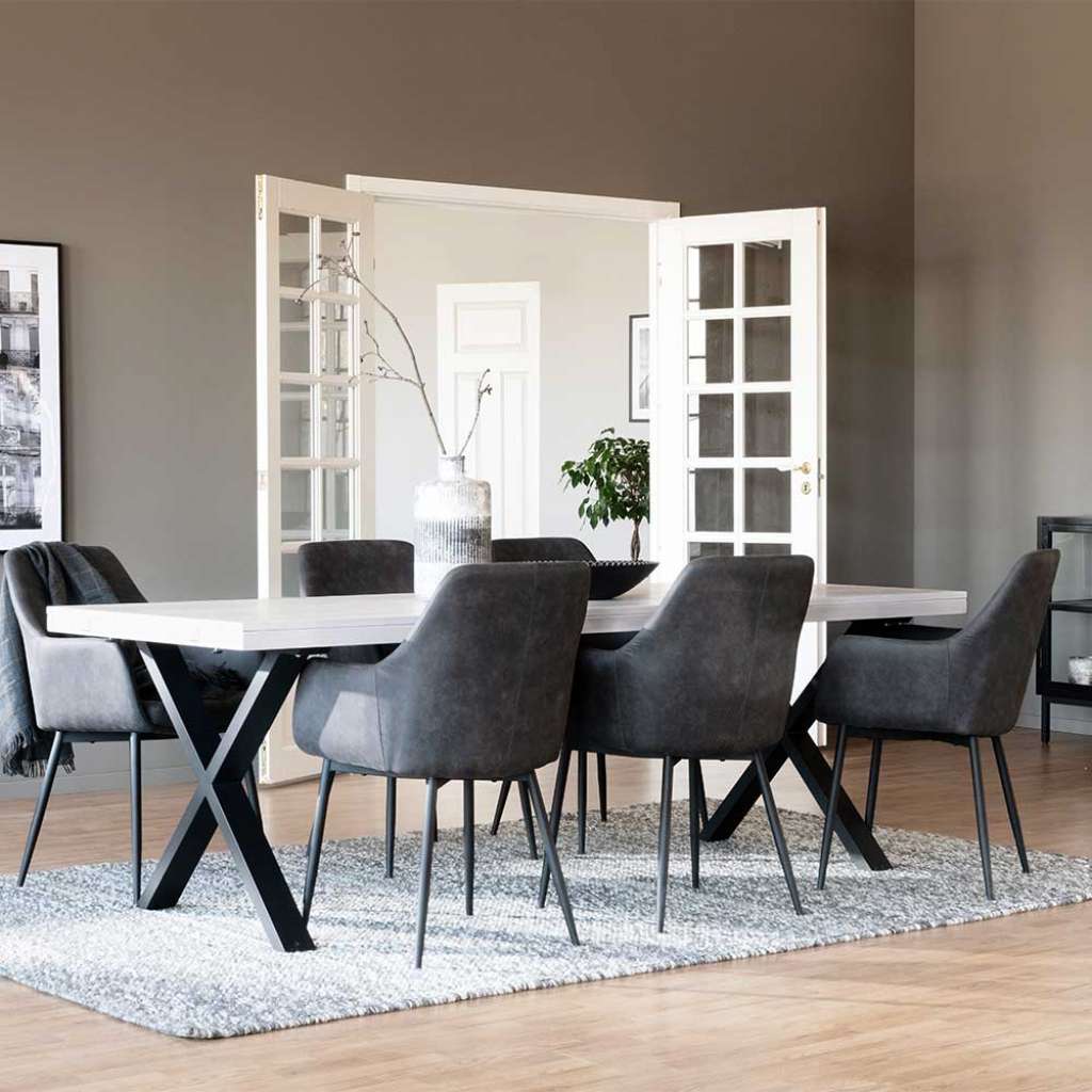 Große Esszimmer Sitzgruppe in Eiche White Wash Industry und Loft Stil (siebenteilig)
