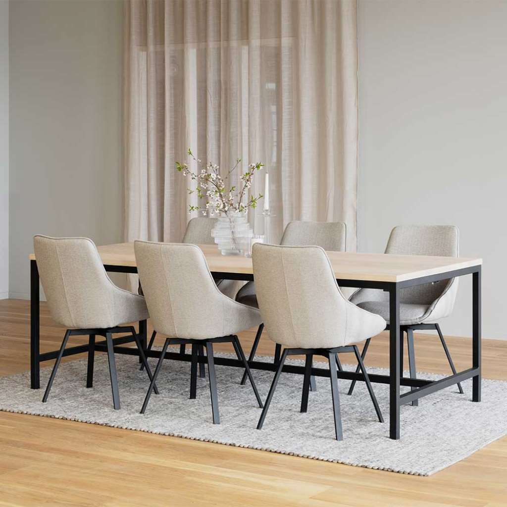 Esszimmerkombination in Eiche White Wash Beige (siebenteilig)