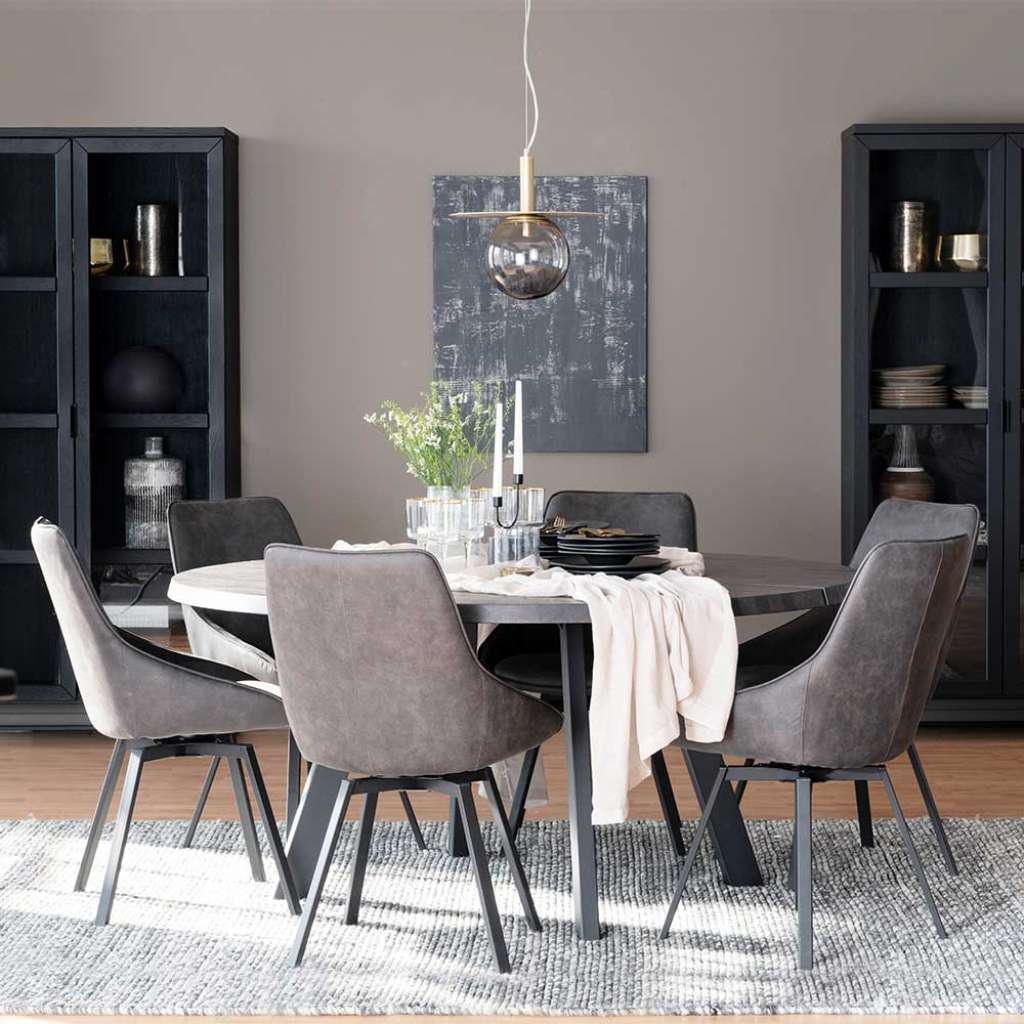 Esszimmerkombination im Industry und Loft Stil Eiche dunkel und Grau (siebenteilig)