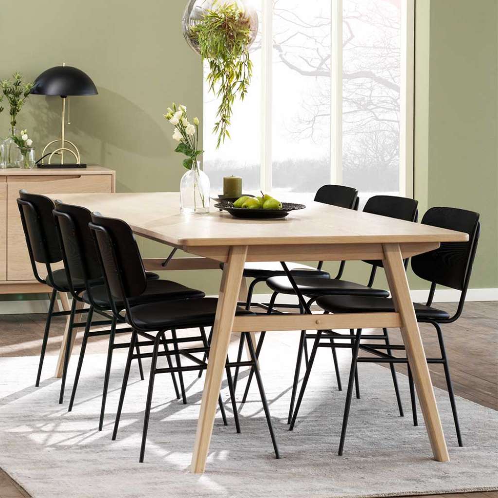 Komplette Essgruppe in Schwarz Eiche White Wash (siebenteilig)