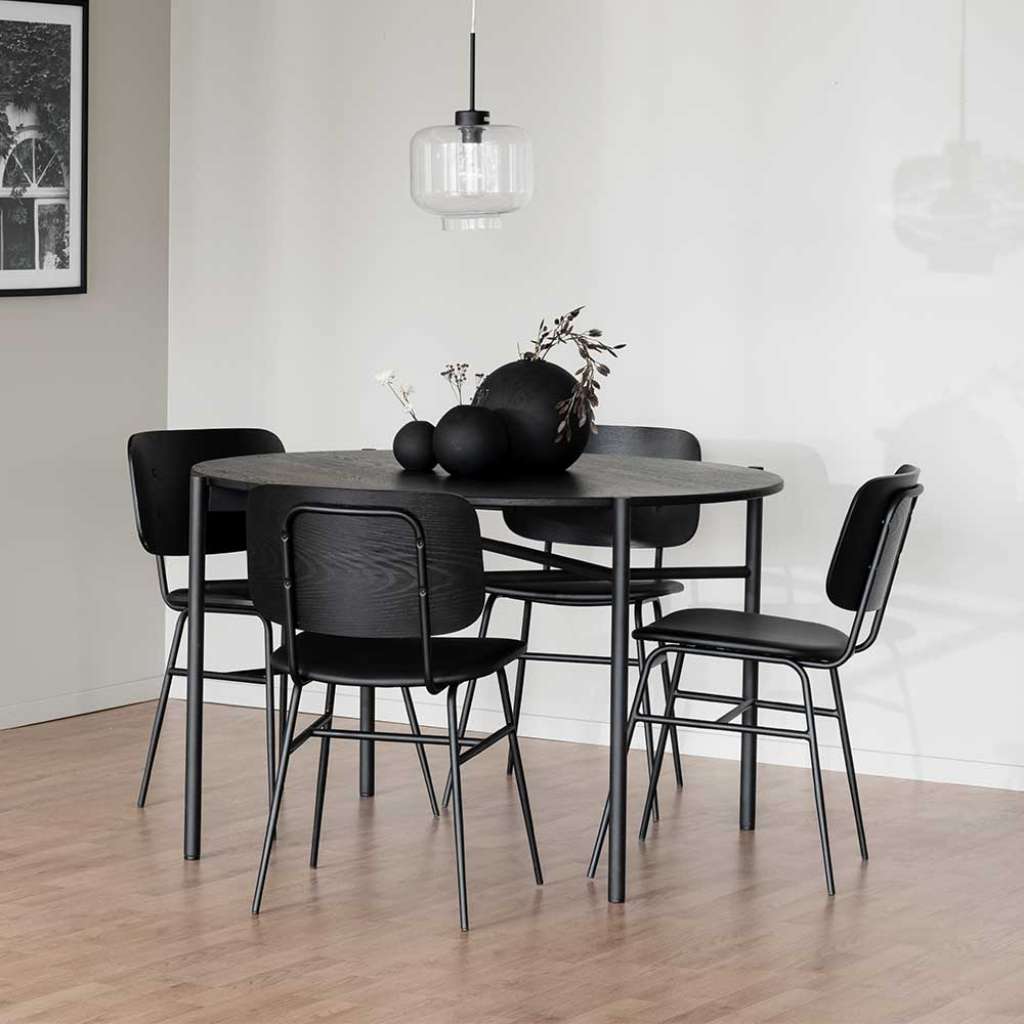 Esszimmer Sitzgruppe schwarz im Retrostil vier Sitzplätzen (fünfteilig)