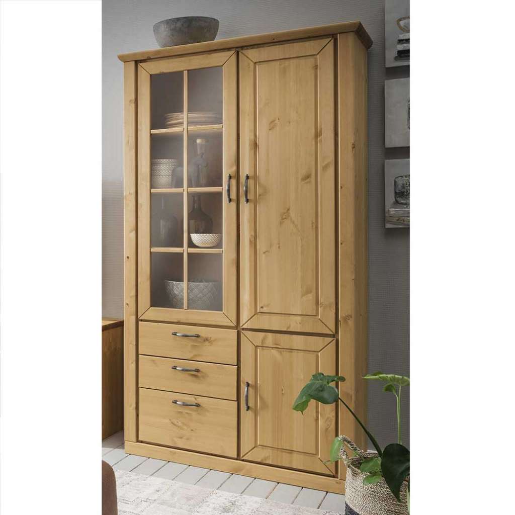 XL Wohnzimmervitrine aus Kiefer Massivholz Soft Close
