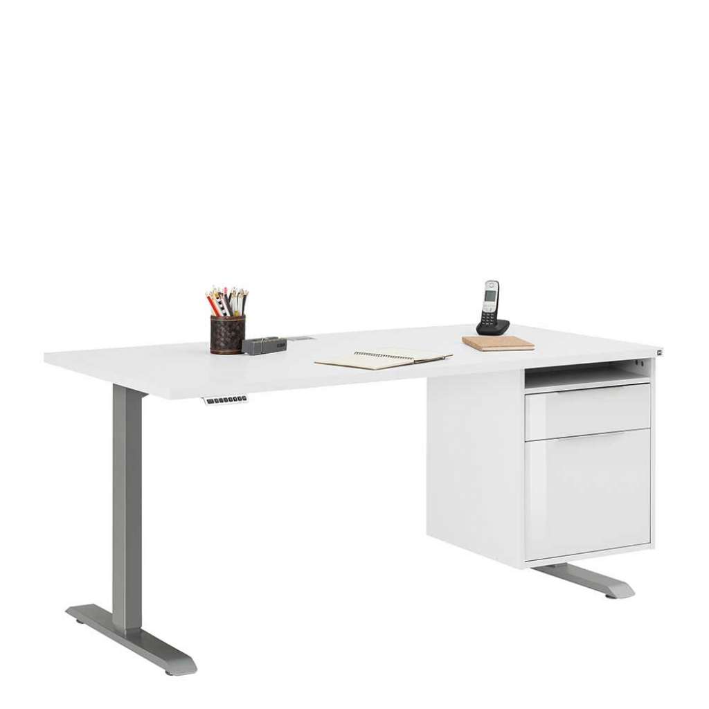 Höhenverstellbarer Schreibtisch in Weiß Hochglanz Made in Germany