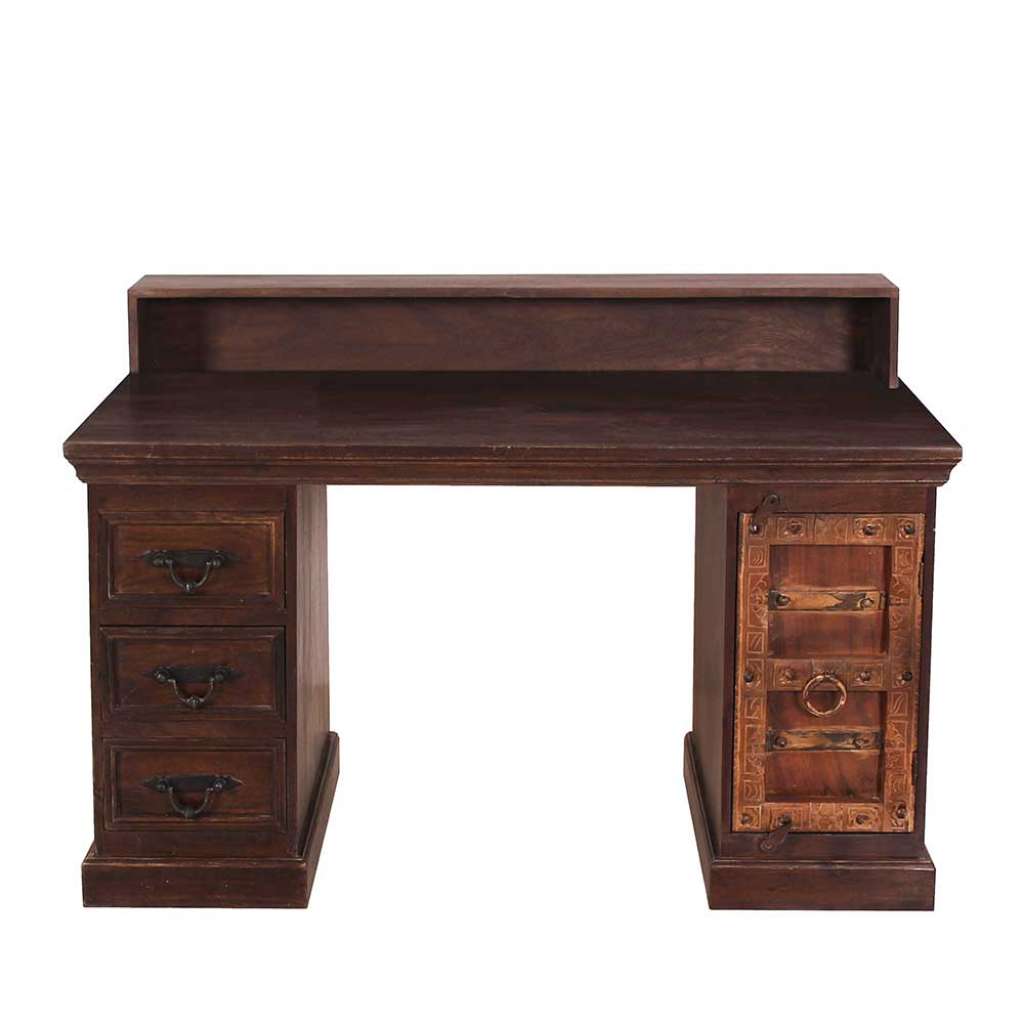 Kolonialstil Büroschreibtisch aus Teak Recyclingholz handgearbeitet