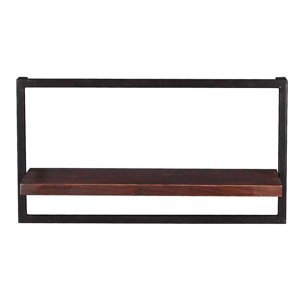 Kolonialstil Wandregal aus Teak Recyclingholz Metall