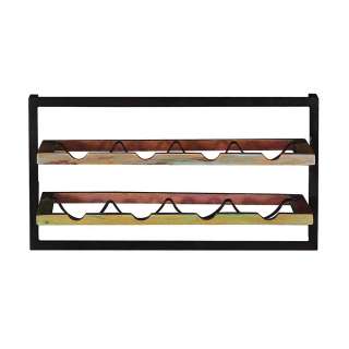 Weinflaschenhalter aus Recyclingholz und Metall Wandmontage