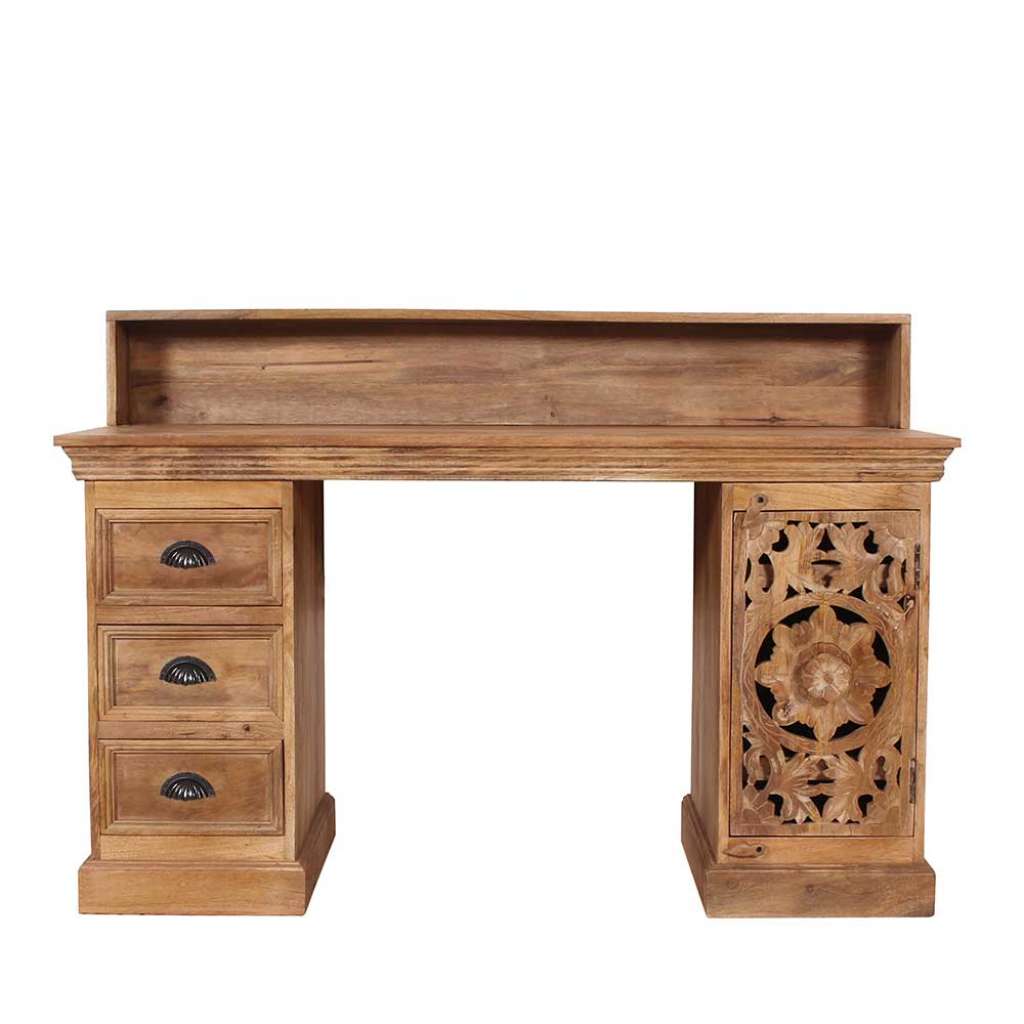 Schreibtisch Massivholz im Vintage Look Mangobaum White Wash