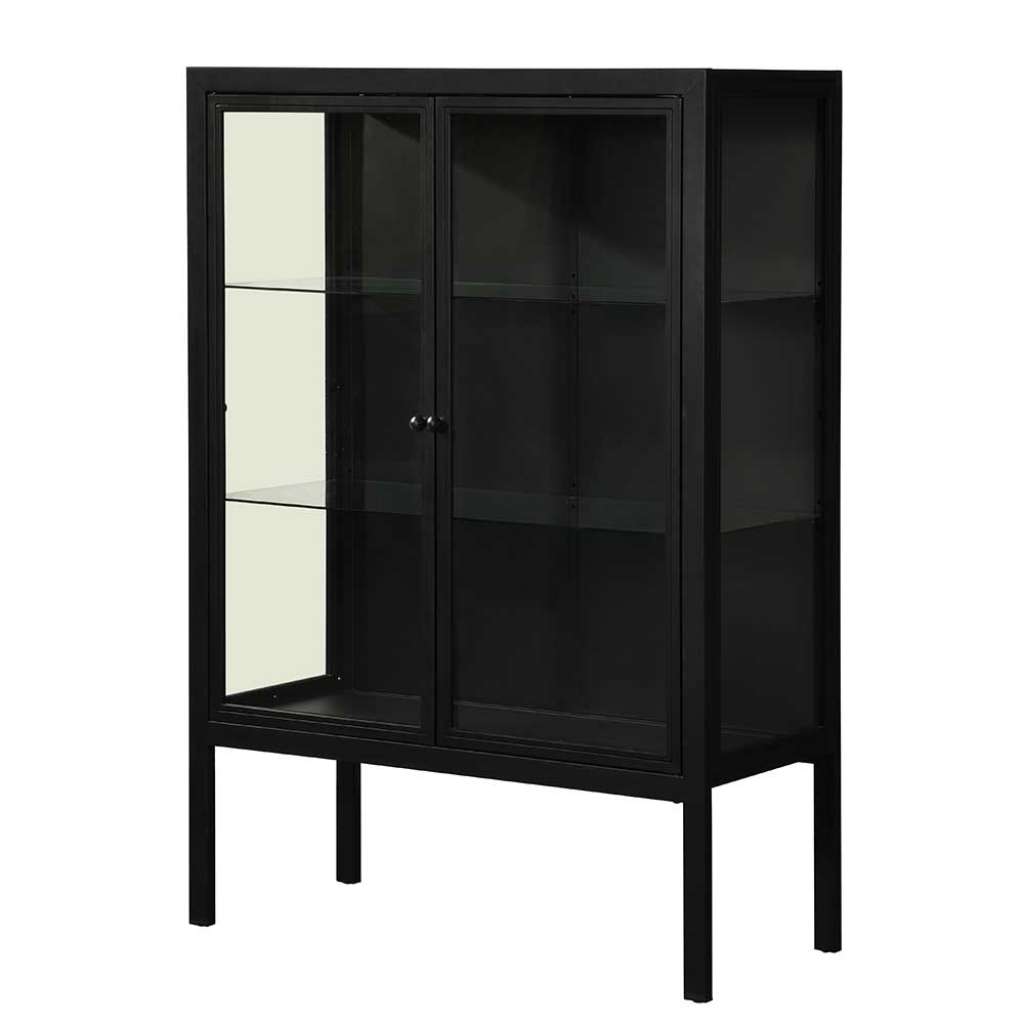 Metall Vitrinenschrank in Schwarz zwei Glastüren