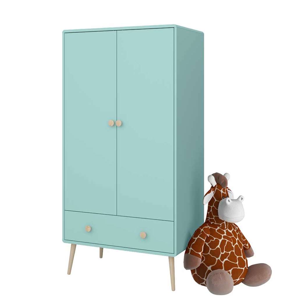 Kinderkleiderschrank in Mintgrün Eichefarben