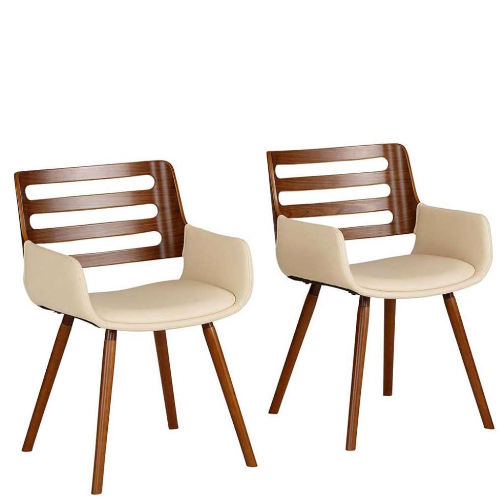 Retro Küchensessel in Cremeweiß Nussbaumfarben (2er Set)