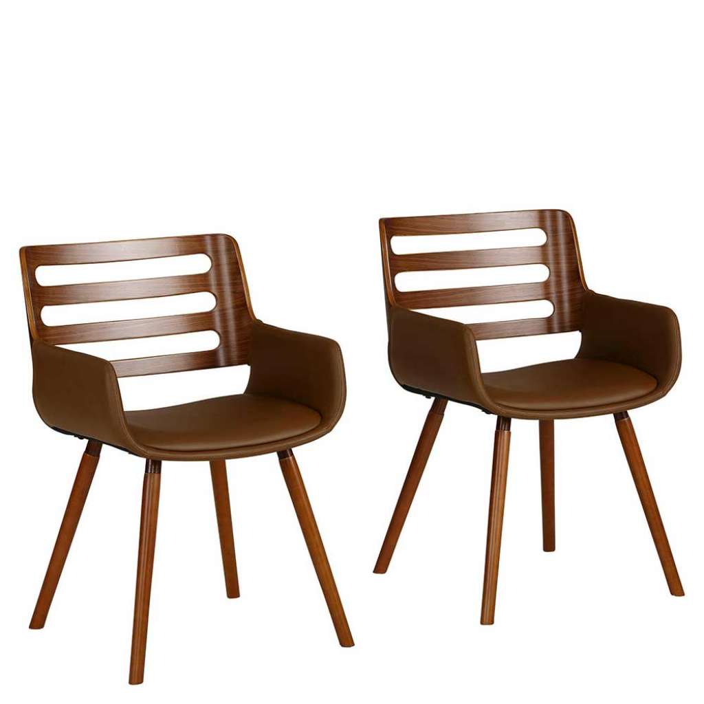 Retro Esszimmerarmlehnstuehle in Braun Nussbaumfarben (2er Set)