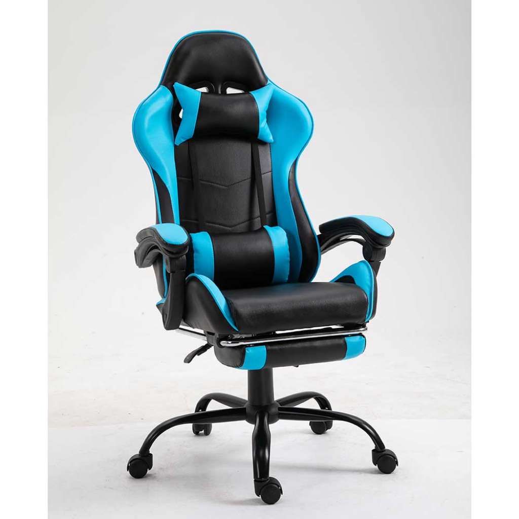 Racer Schreibtischsessel in Blau und Schwarz Lendenwirbelstütze