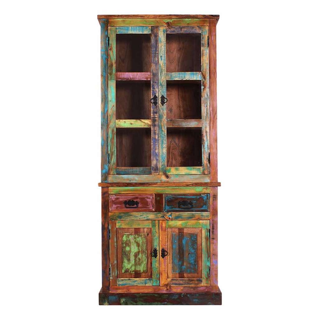 Shabby Chic Vitrine aus Recyclingholz Braun Bunt