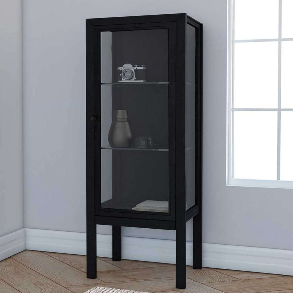 Wohnzimmer Vitrinenschrank in Schwarz Sicherheitsglas und Metall