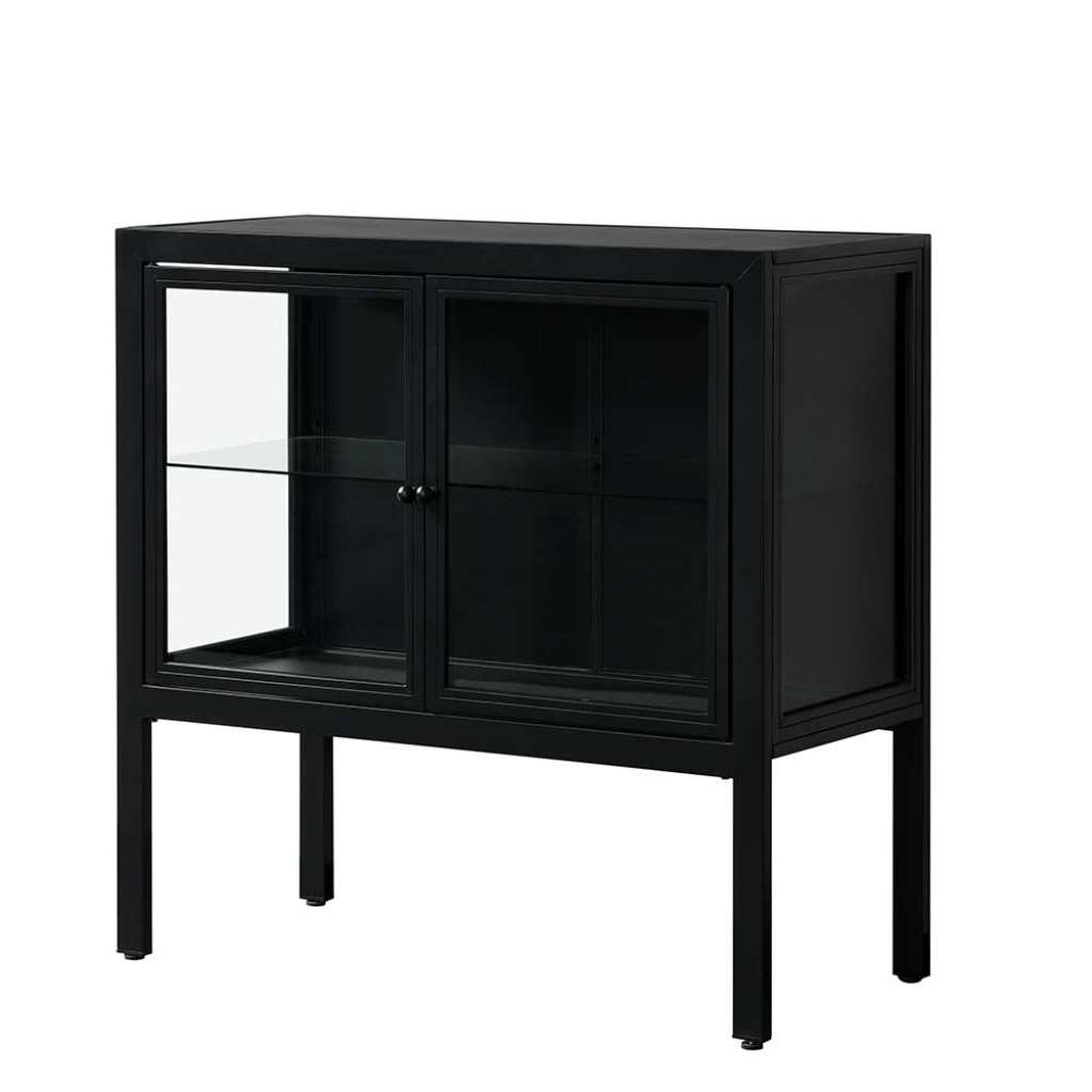 Vitrinen Wohnzimmerschrank in Schwarz Metall und Glas
