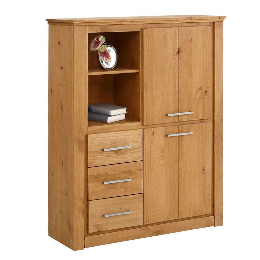 Kiefer Highboard mit drei Schubladen zwei Türen