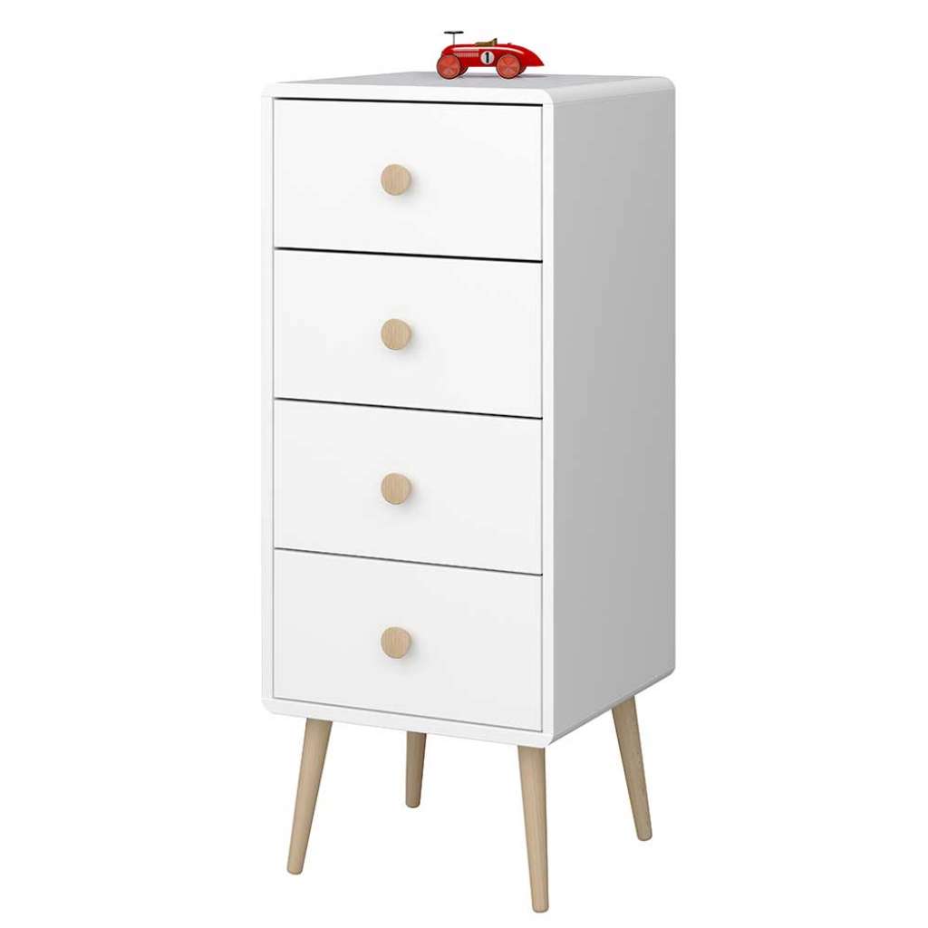 Kommode Kinderzimmer in Weiß und Eichefarben vier Schubladen