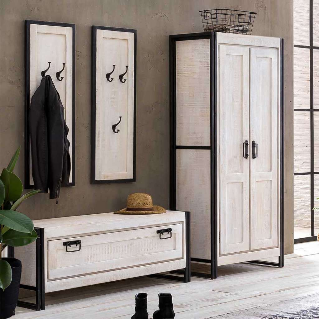 Garderobenkombination in Weiß und Schwarz Industry und Loft Stil (vierteilig)