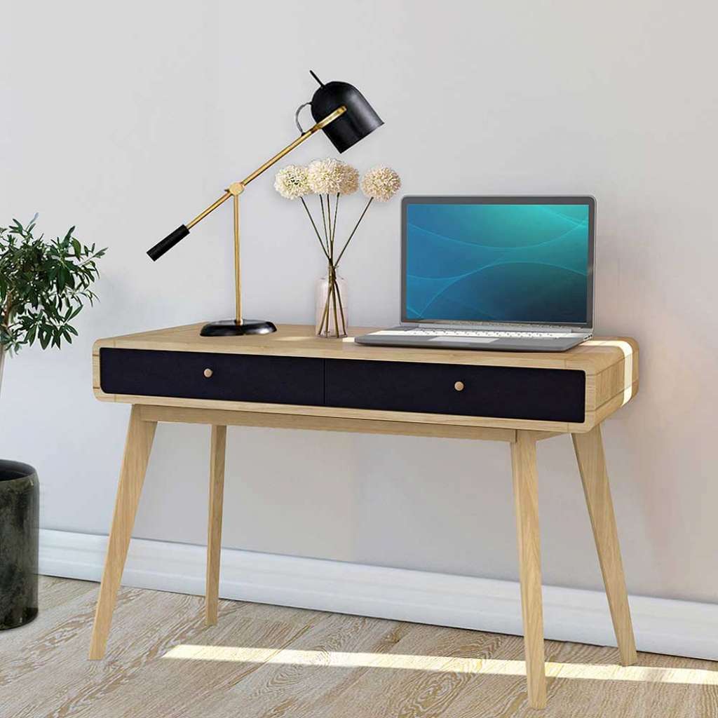 Designschreibtisch in Schwarz und Eichefarben Vierfußgestell