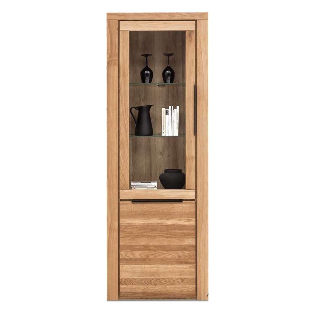 Wohnzimmervitrine schmal in Eichefarben 2 türig