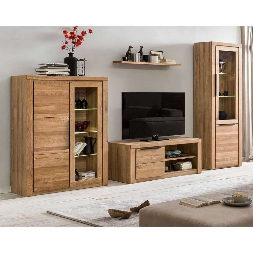 Wohnzimmer Schrankwand in Eichefarben modernem Design (vierteilig)