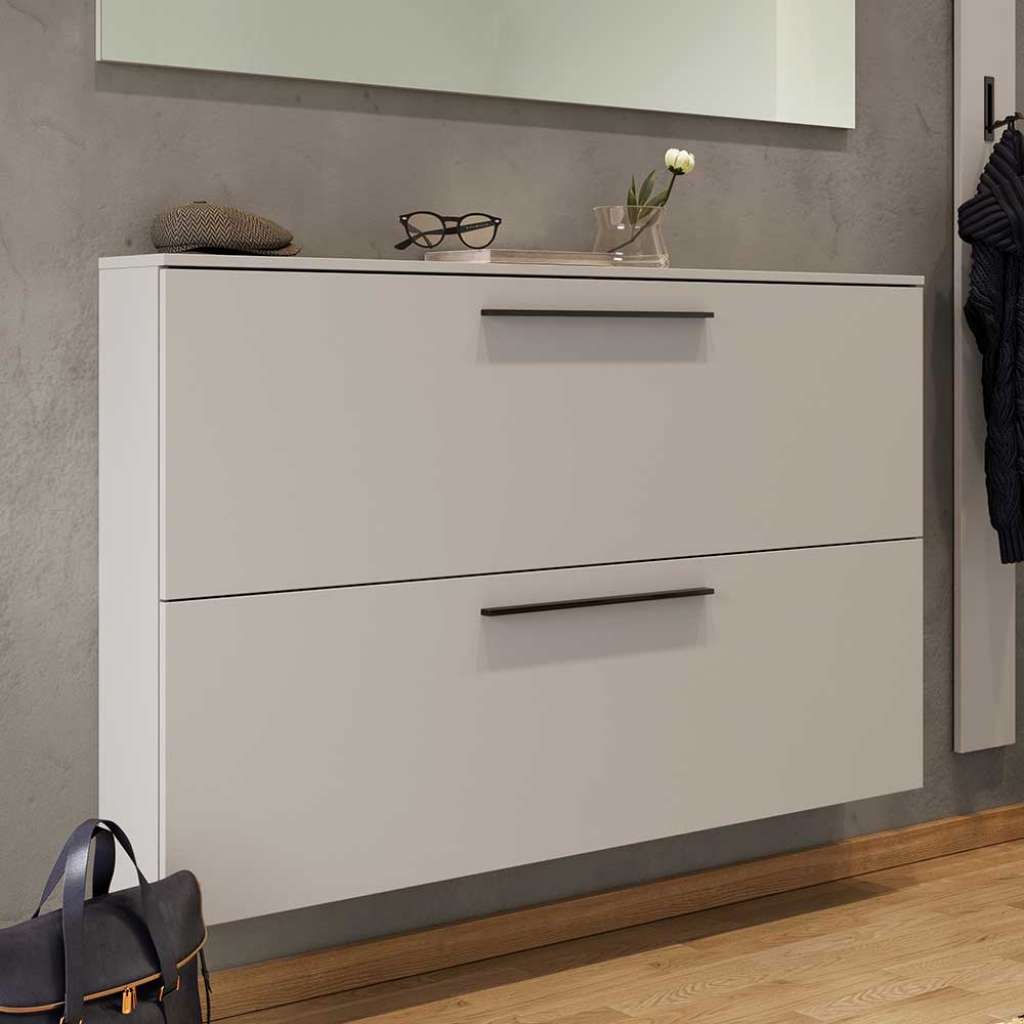 Garderobenschuhschrank in Hellgrau 2 Schuhkörben aus Metall