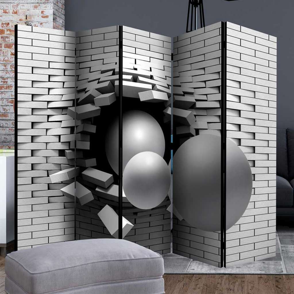 XL Raumteiler Paravent in Grau und Schwarz 3D Optik Motiv